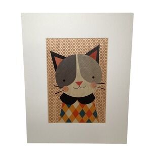 Petit Collage Hip Cat Wood Print Maple Veneer Matched Mid-Century Mod Art 8x10